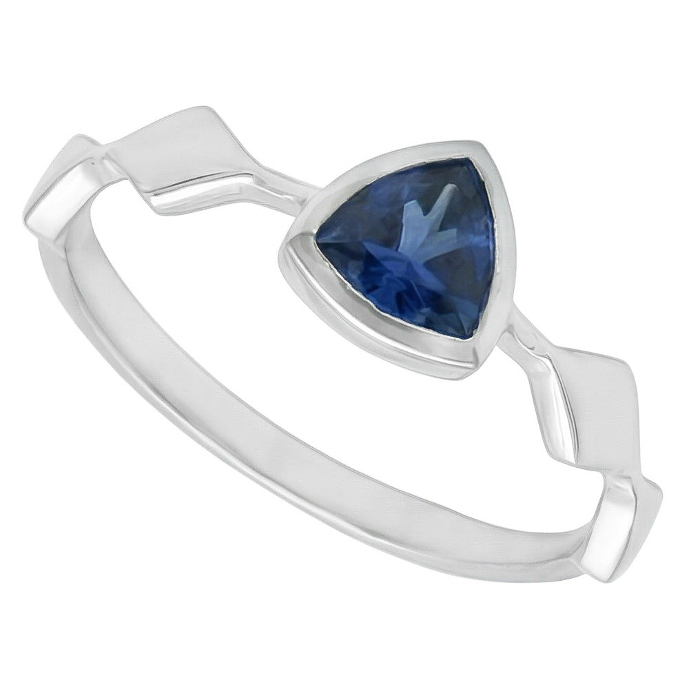 Anello solitario di fidanzamento con castone trilioni blu zaffiro 1 carato con oro bianco 14K