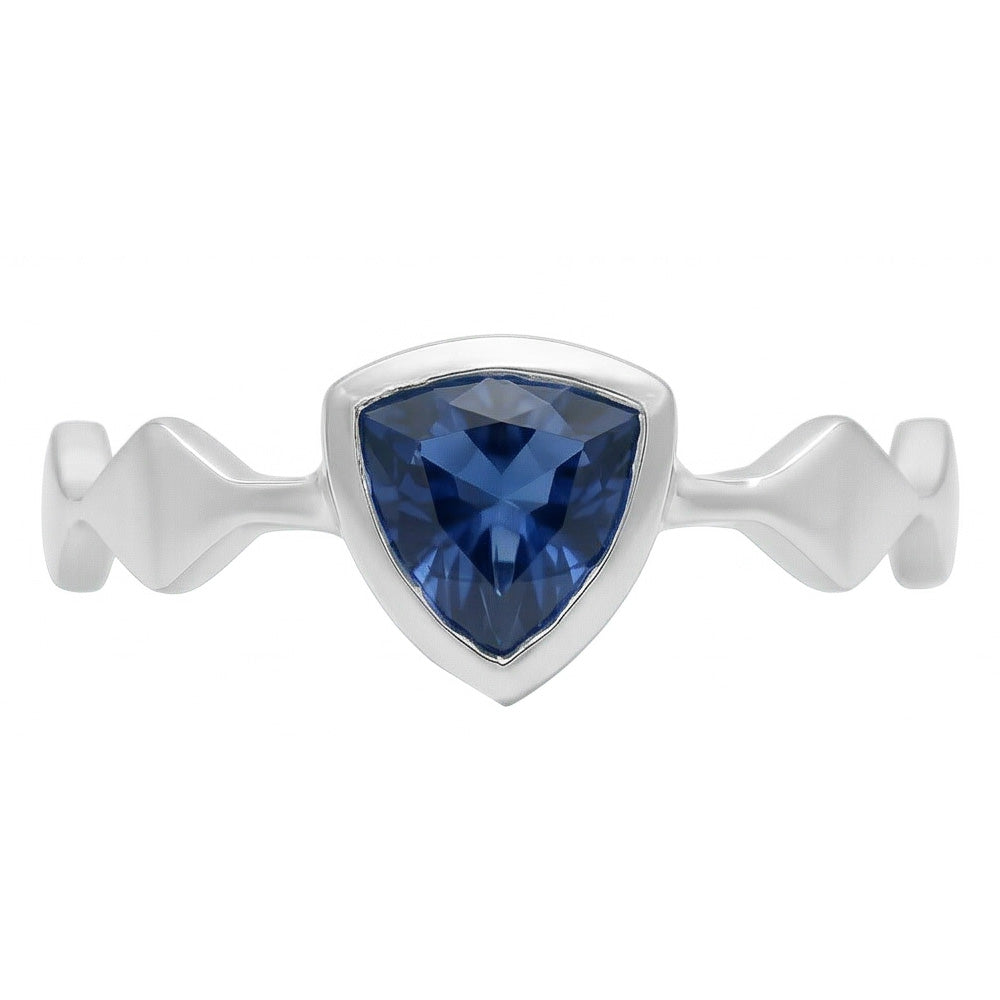 Anello solitario di fidanzamento con castone trilioni blu zaffiro 1 carato con oro bianco 14K