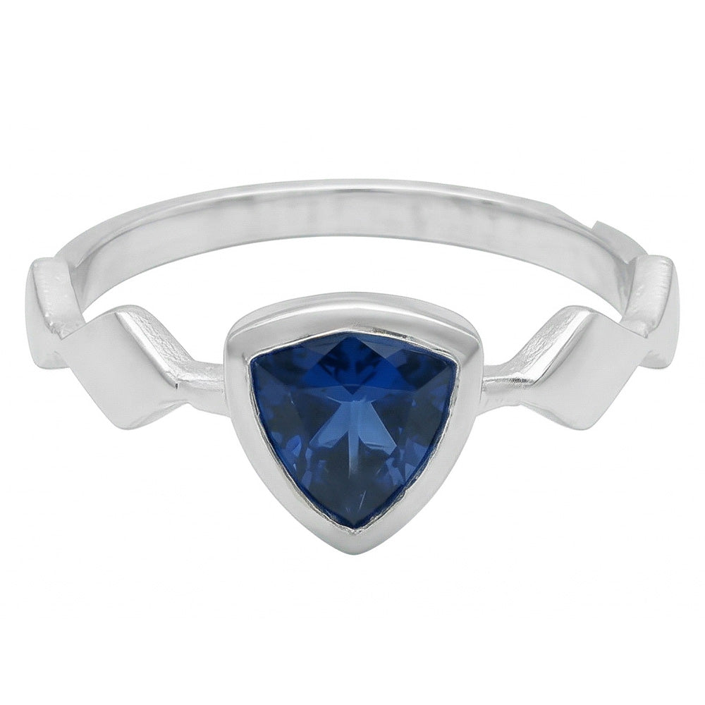 Anello solitario di fidanzamento con castone trilioni blu zaffiro 1 carato con oro bianco 14K