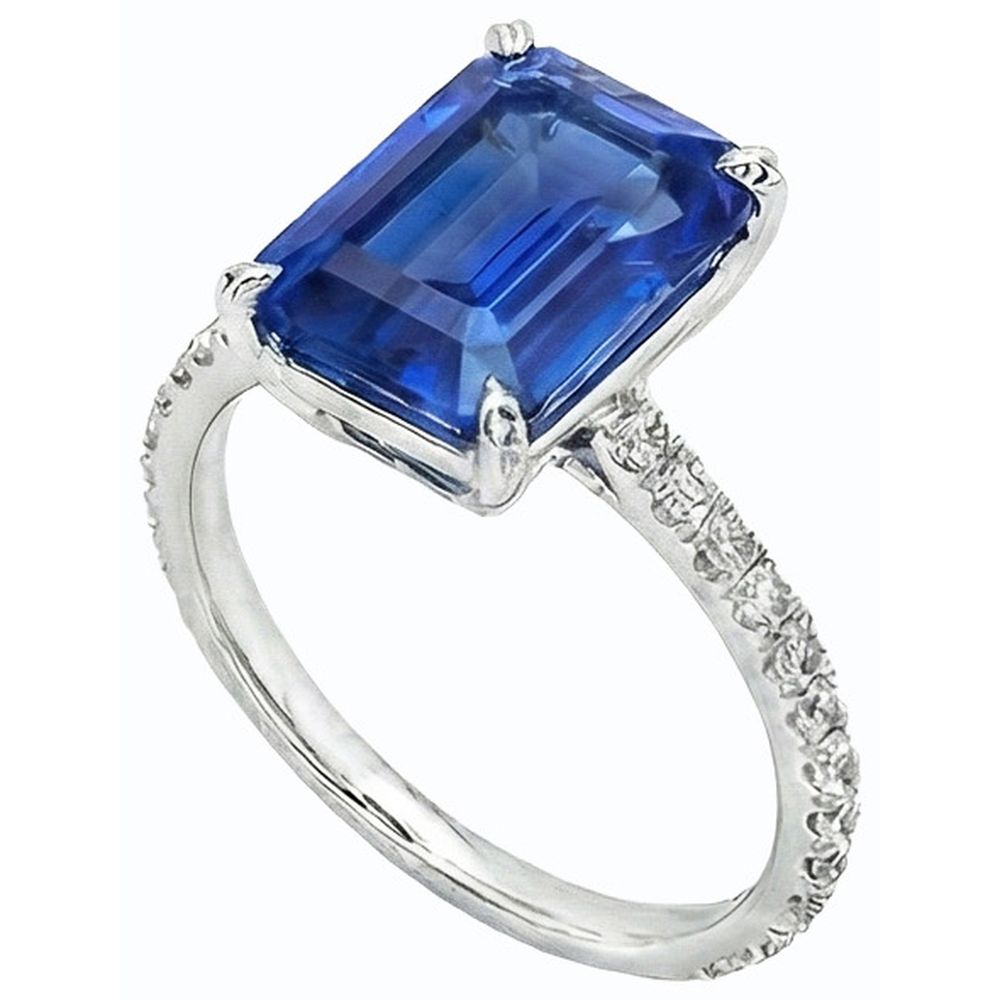 Anello solitario diamante accenti smeraldo zaffiro dello Sri Lanka 4.50 carati