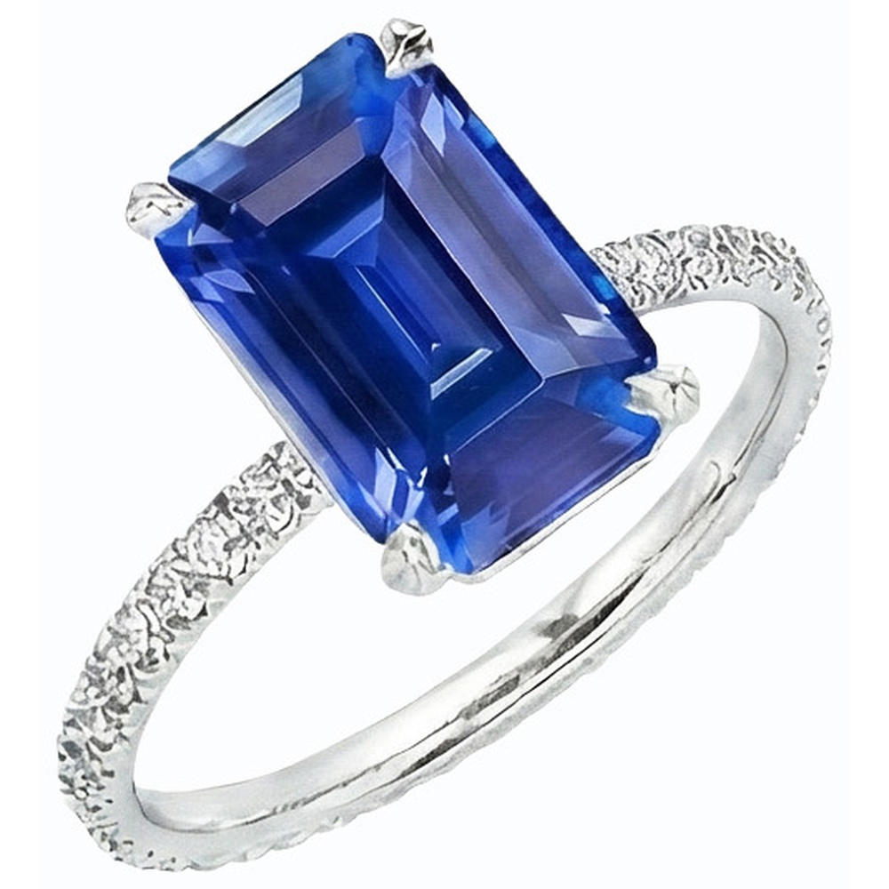 Anello solitario diamante accenti smeraldo zaffiro dello Sri Lanka 4.50 carati