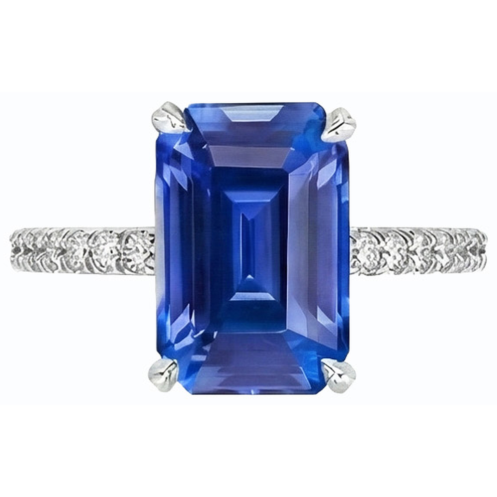 Anello solitario diamante accenti smeraldo zaffiro dello Sri Lanka 4.50 carati