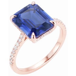 Anello solitario diamante accenti zaffiro Ceylon taglio smeraldo 4.50 carati