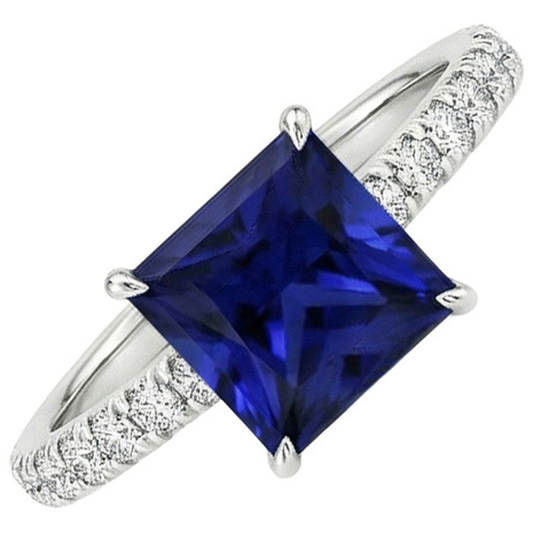 Anello solitario donna con accento zaffiro blu e diamante 5.5 carati