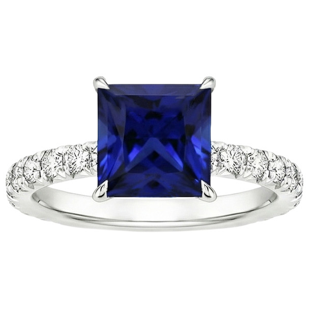 Anello solitario donna con accento zaffiro blu e diamante 5.5 carati