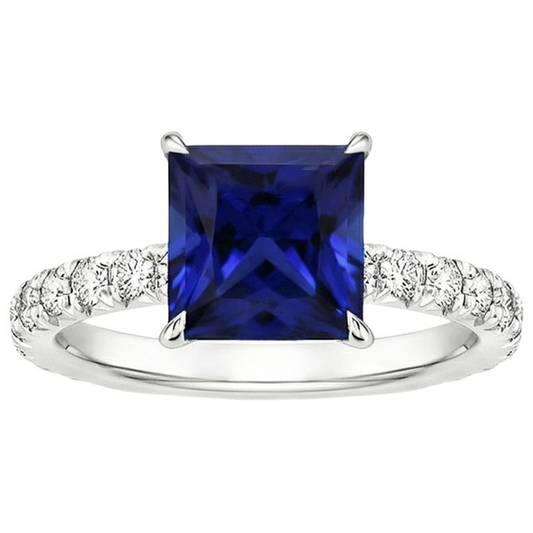 Anello solitario donna con accento zaffiro blu e diamante 5.5 carati