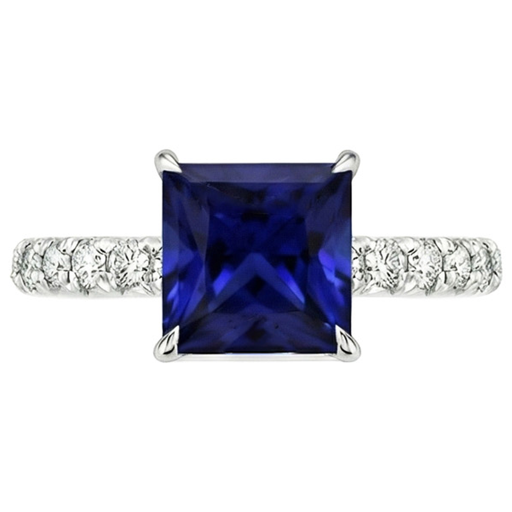 Anello solitario donna con accento zaffiro blu e diamante 5.5 carati
