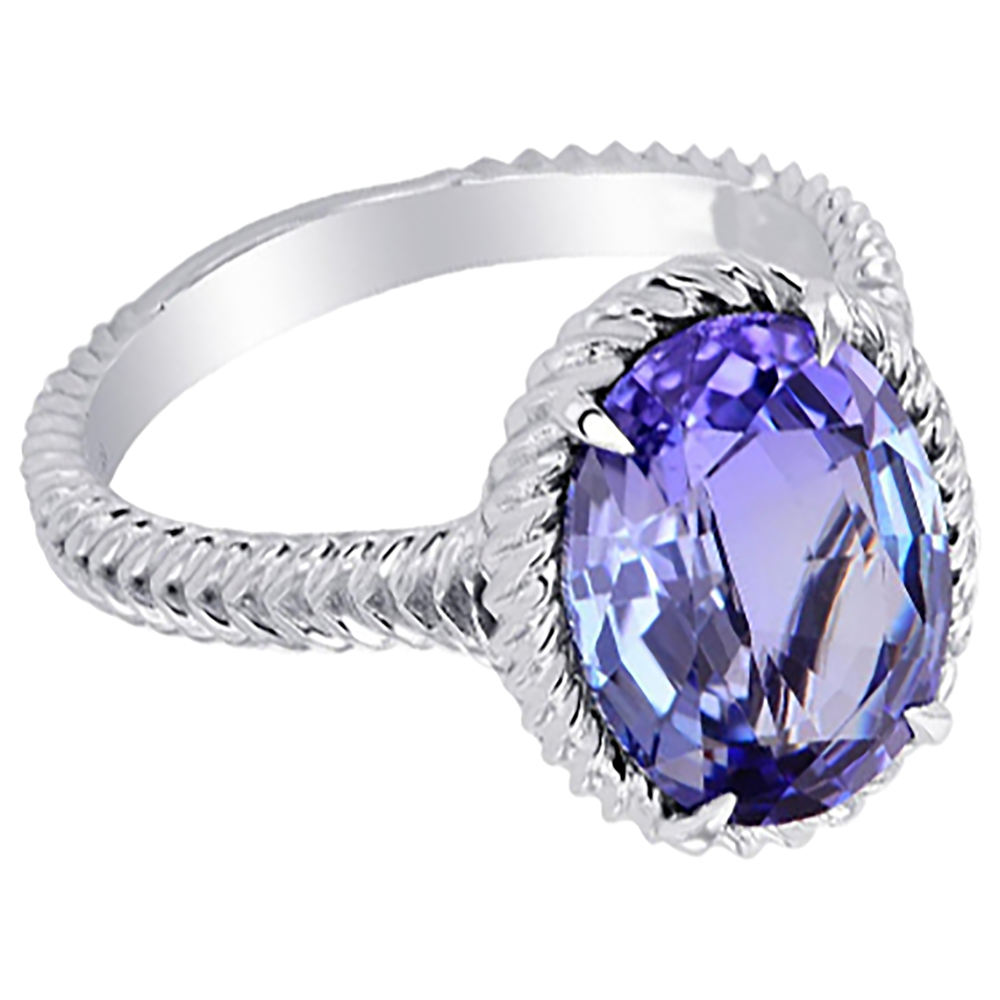 Anello solitario grande in tanzanite ovale con polo da 2,50 carati in oro bianco 14K