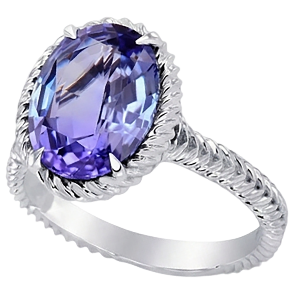 Anello solitario grande in tanzanite ovale con polo da 2,50 carati in oro bianco 14K