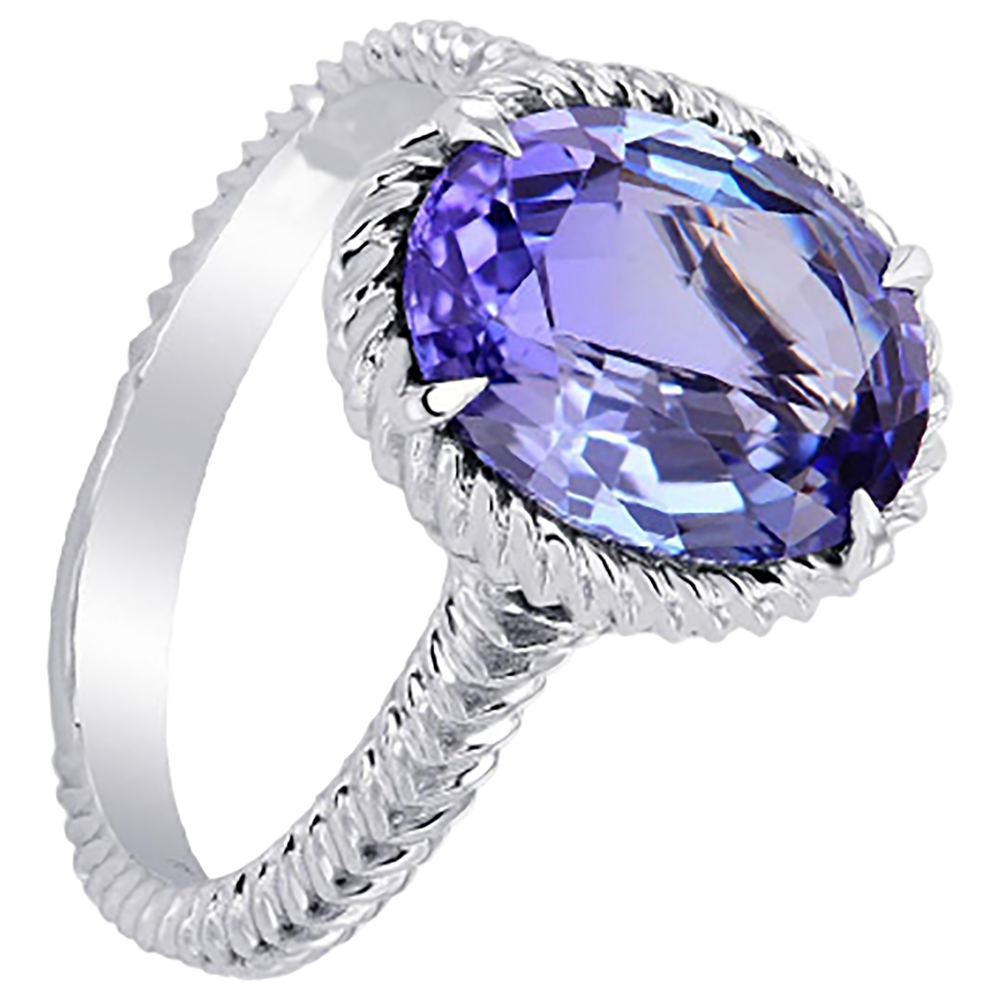 Anello solitario grande in tanzanite ovale con polo da 2,50 carati in oro bianco 14K