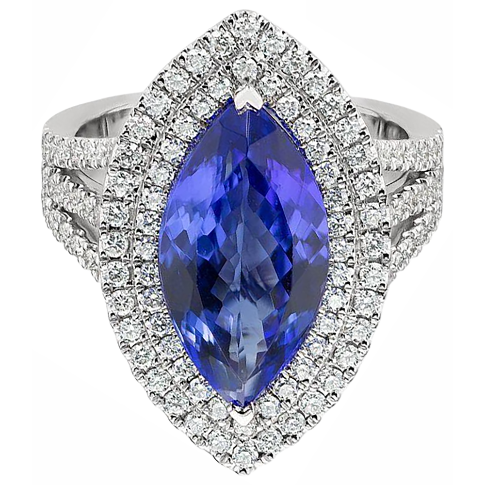 Anello solitario in oro 14 kt con tanzanite e diamanti da 21.25 ct