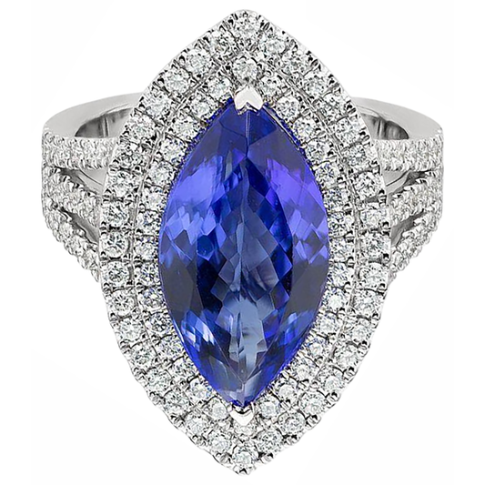 Anello solitario in oro 14 kt con tanzanite e diamanti da 21.25 ct