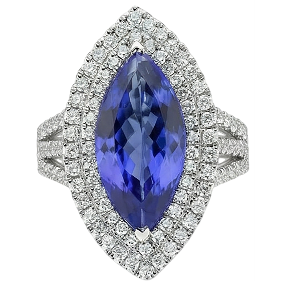 Anello solitario in oro 14 kt con tanzanite e diamanti da 21.25 ct