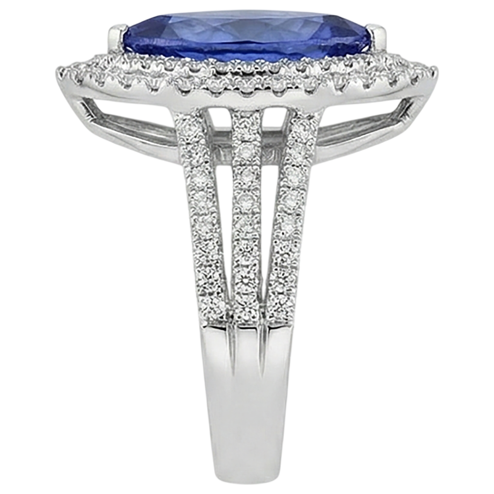 Anello solitario in oro 14 kt con tanzanite e diamanti da 21.25 ct