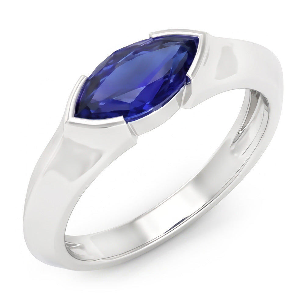 Anello solitario in oro bianco 14K con lingotto Ceylon Sapphire Marquise da 1 carato