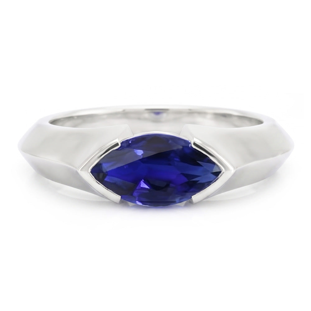 Anello solitario in oro bianco 14K con lingotto Ceylon Sapphire Marquise da 1 carato