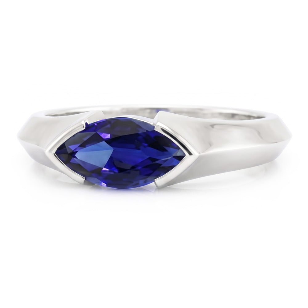 Anello solitario in oro bianco 14K con lingotto Ceylon Sapphire Marquise da 1 carato