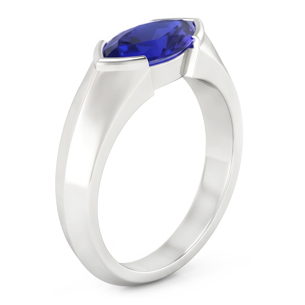 Anello solitario in oro bianco 14K con lingotto Ceylon Sapphire Marquise da 1 carato