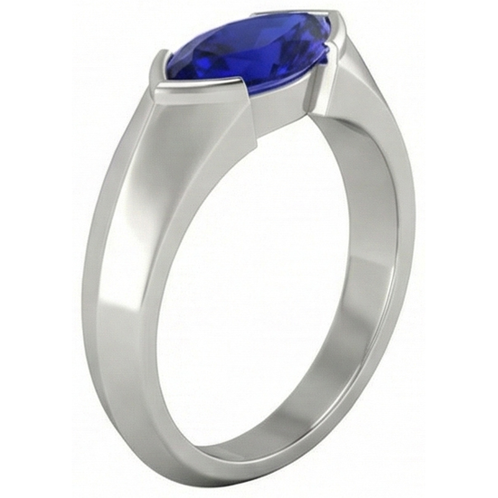 Anello solitario in oro bianco 14K con lingotto Ceylon Sapphire Marquise da 1 carato