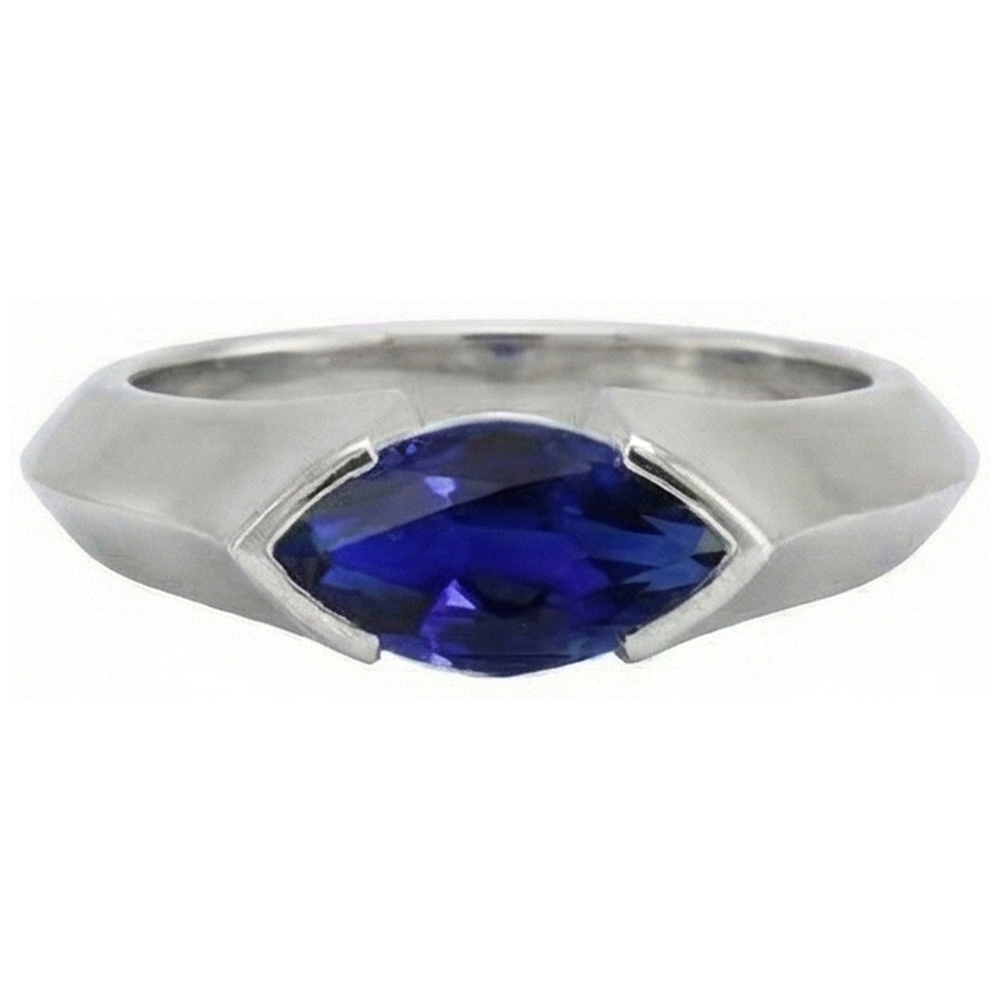 Anello solitario in oro bianco 14K con lingotto Ceylon Sapphire Marquise da 1 carato