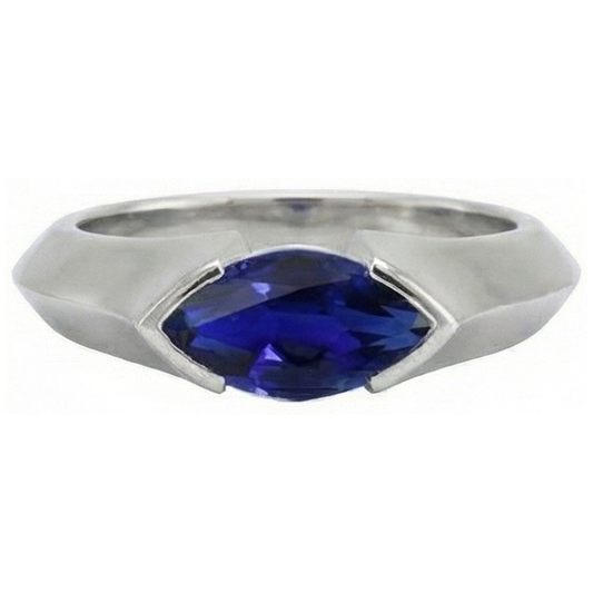 Anello solitario in oro bianco 14K con lingotto Ceylon Sapphire Marquise da 1 carato