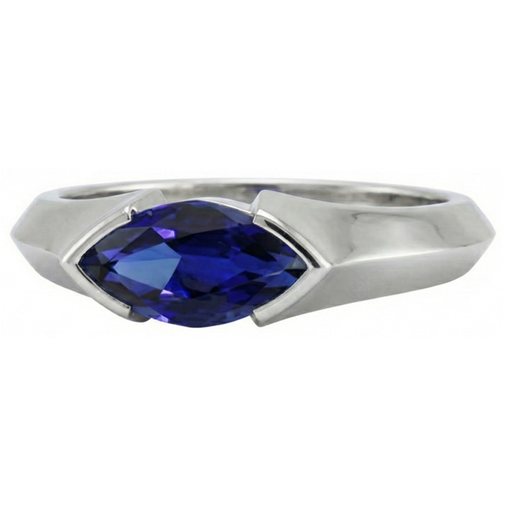 Anello solitario in oro bianco 14K con lingotto Ceylon Sapphire Marquise da 1 carato