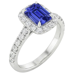 Anello solitario in oro bianco con accenti Zaffiro blu e diamante 5 Carati