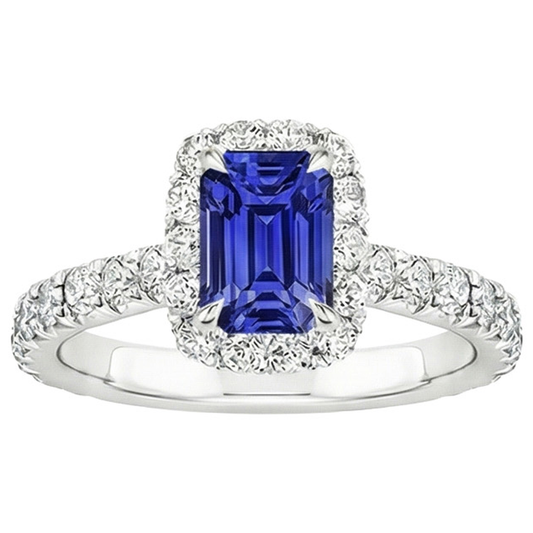 Anello solitario in oro bianco con accenti Zaffiro blu e diamante 5 Carati
