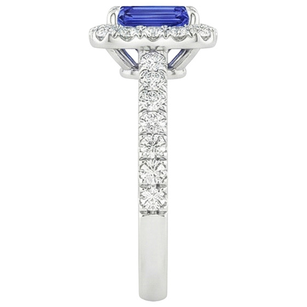 Anello solitario in oro bianco con accenti Zaffiro blu e diamante 5 Carati