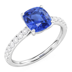 Anello solitario in oro bianco con zaffiro blu e diamante accentato 2.50 carati