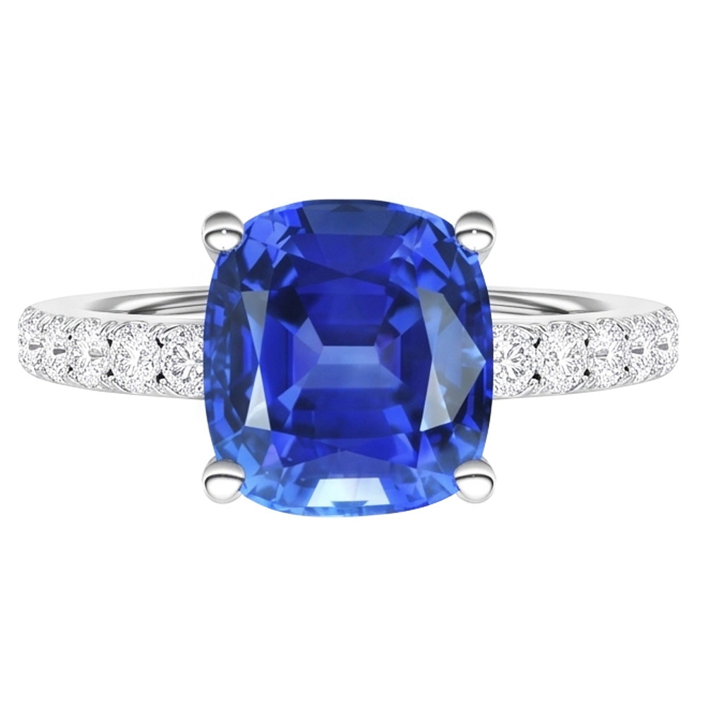 Anello solitario in oro bianco con zaffiro blu e diamante accentato 2.50 carati