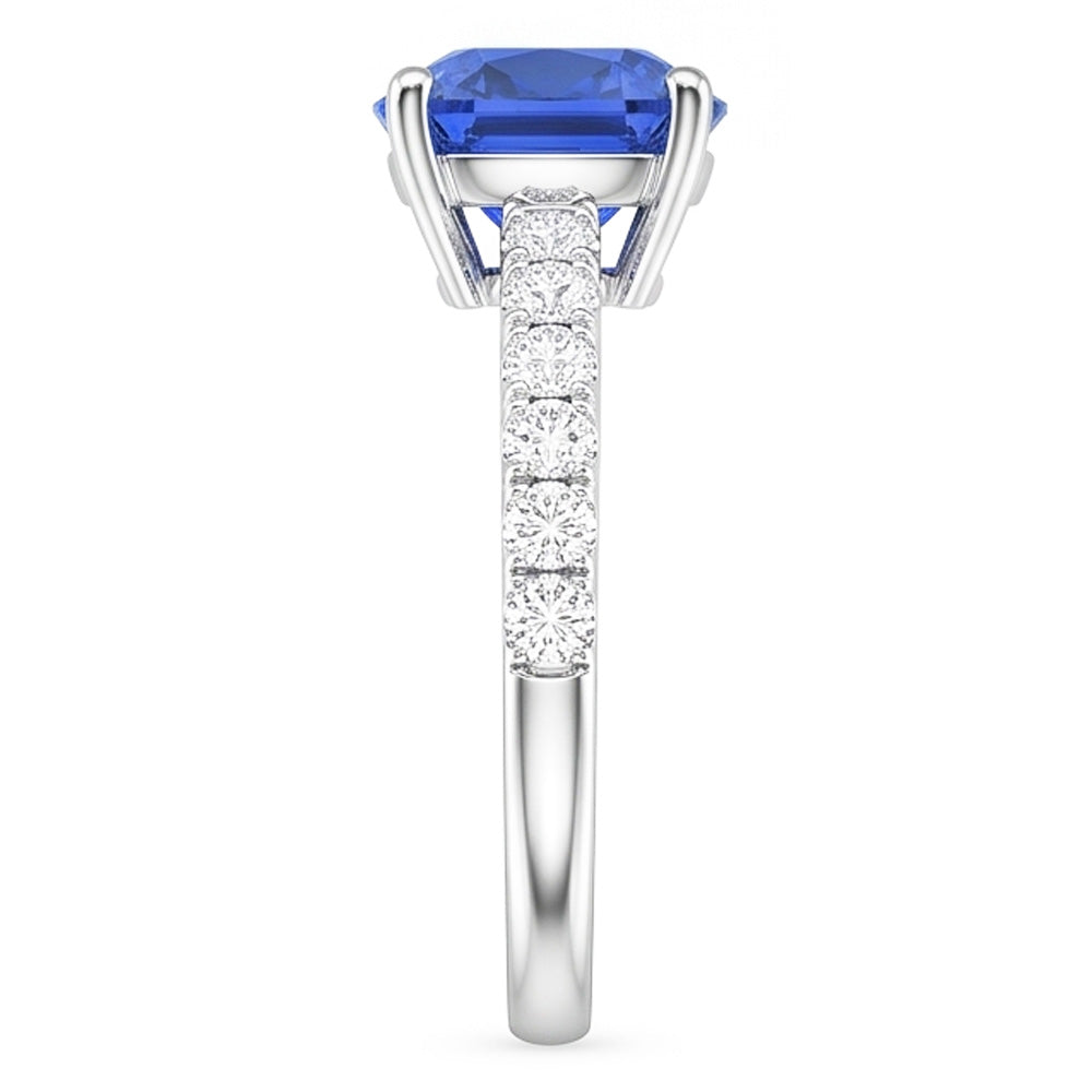Anello solitario in oro bianco con zaffiro blu e diamante accentato 2.50 carati