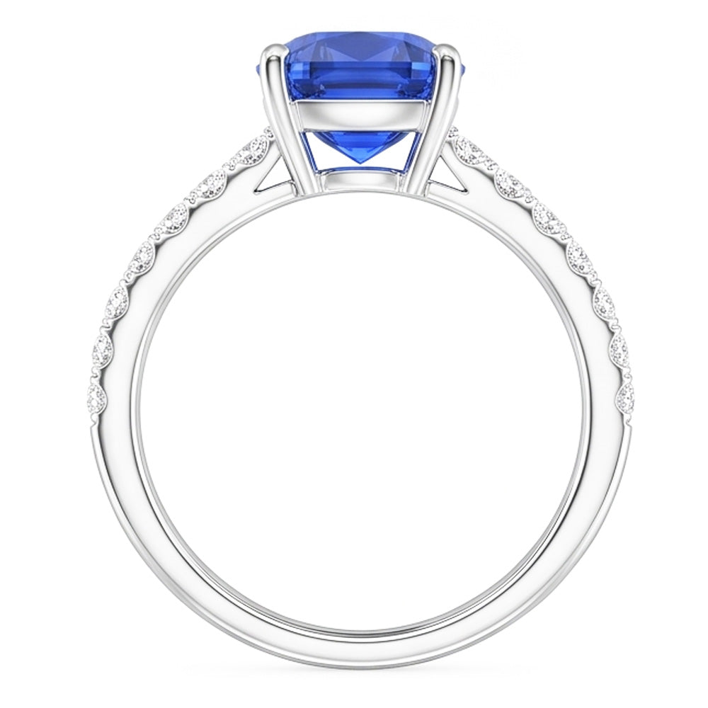 Anello solitario in oro bianco con zaffiro blu e diamante accentato 2.50 carati
