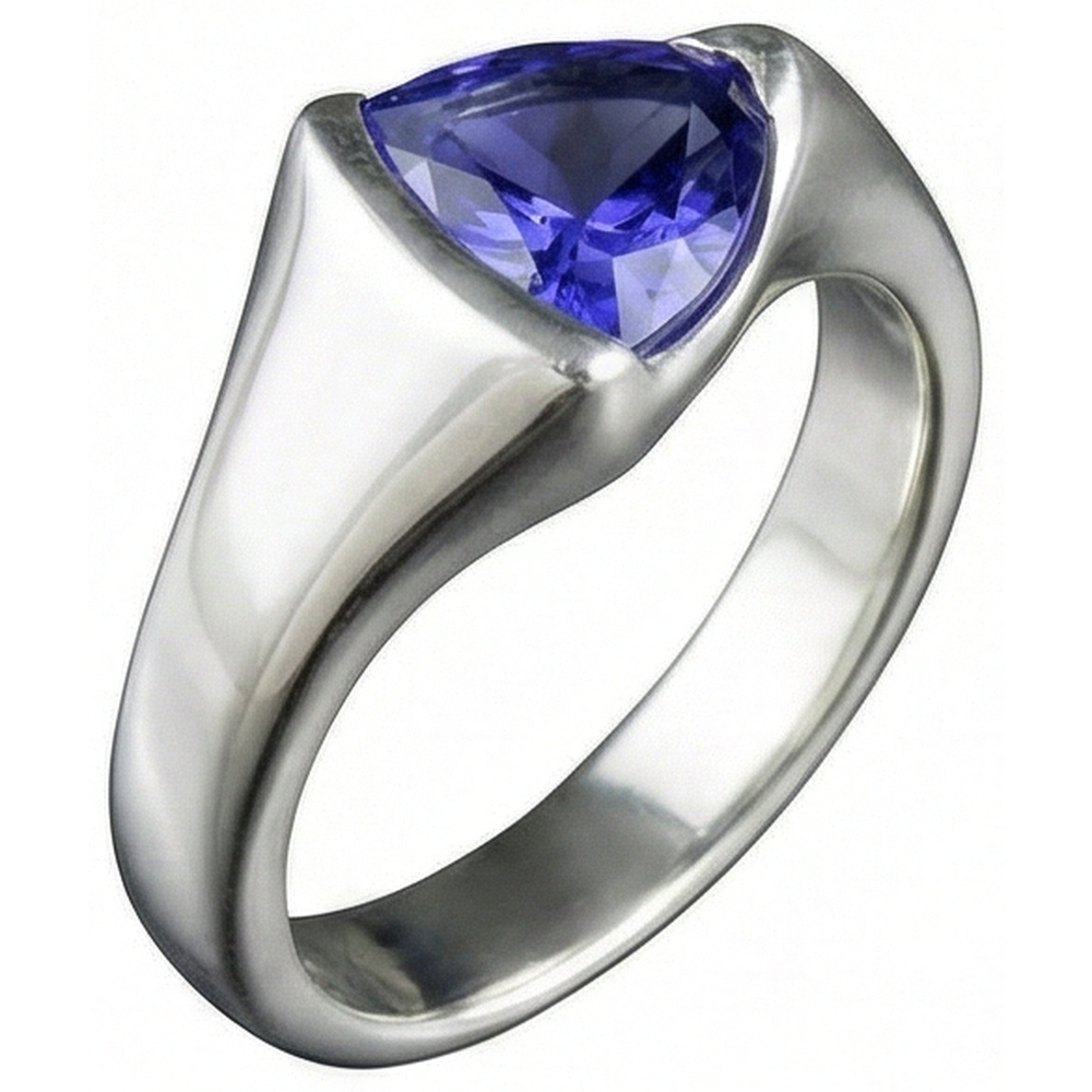 Anello solitario in oro bianco da 1 carato Trilioni di tanzanite Novità