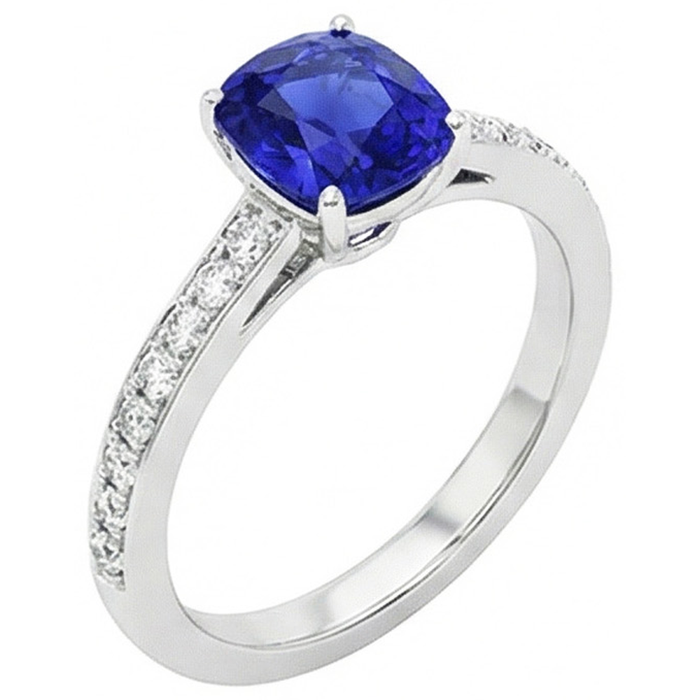 Anello solitario in oro con zaffiro blu con accenti di diamanti rotondi 6 carati
