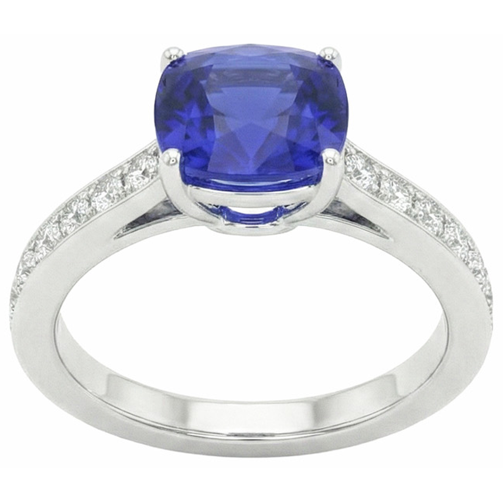 Anello solitario in oro con zaffiro blu con accenti di diamanti rotondi 6 carati