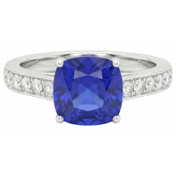 Anello solitario in oro con zaffiro blu con accenti di diamanti rotondi 6 carati