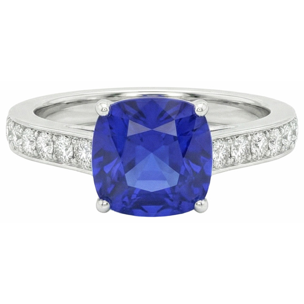Anello solitario in oro con zaffiro blu con accenti di diamanti rotondi 6 carati