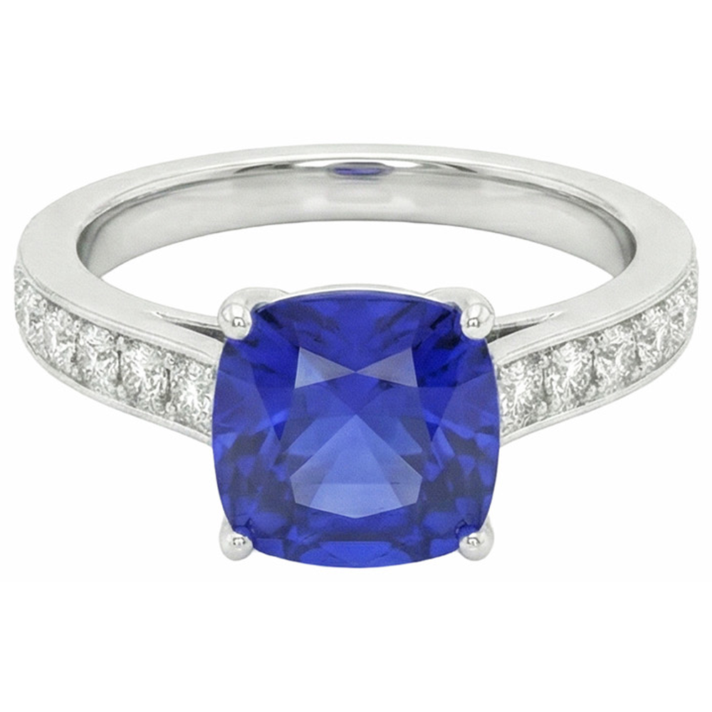 Anello solitario in oro con zaffiro blu con accenti di diamanti rotondi 6 carati