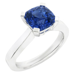 Anello solitario in oro con zaffiro blu naturale radiante 1.50 carati 4 poli