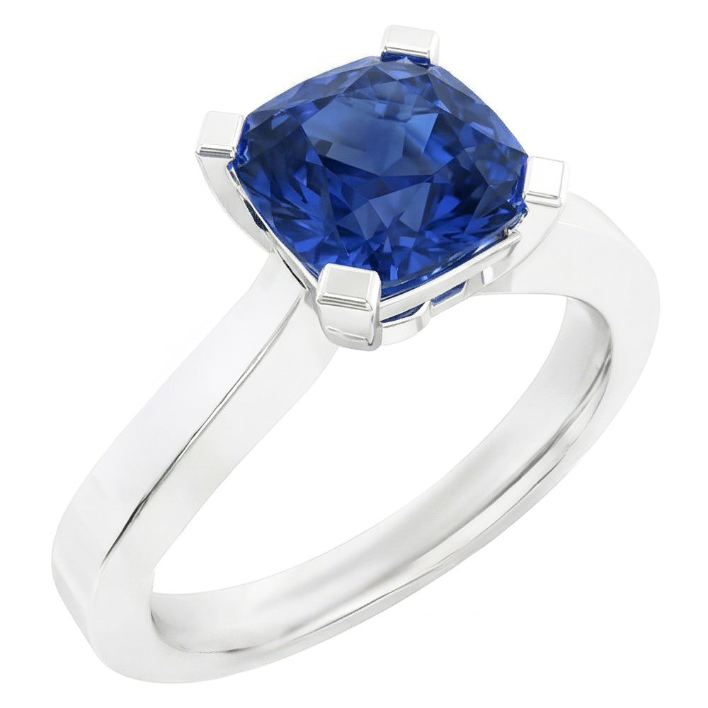 Anello solitario in oro con zaffiro blu naturale radiante 1.50 carati 4 poli