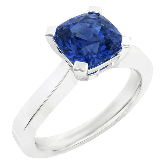 Anello solitario in oro con zaffiro blu naturale radiante 1.50 carati 4 poli