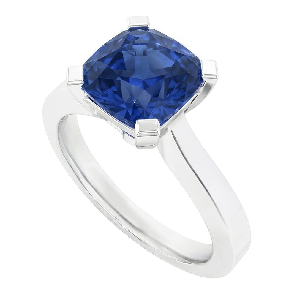 Anello solitario in oro con zaffiro blu naturale radiante 1.50 carati 4 poli