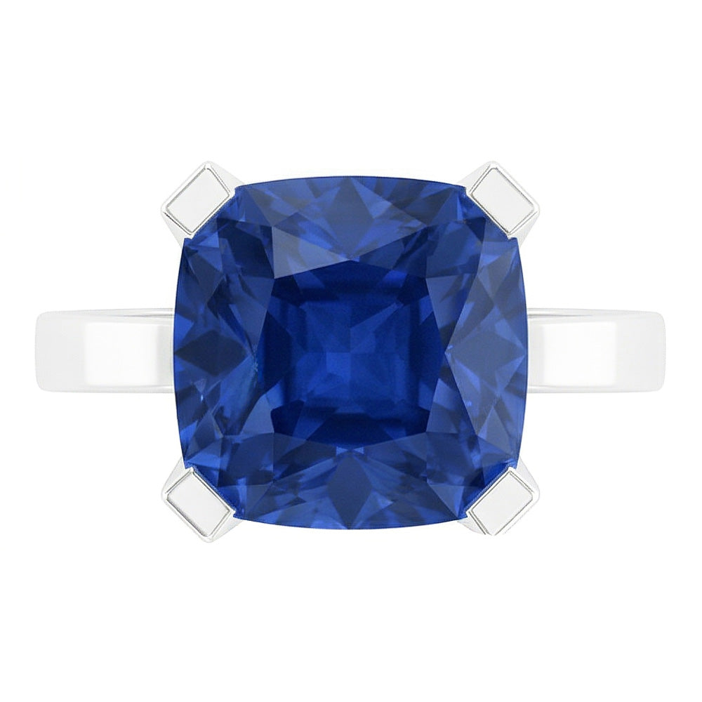 Anello solitario in oro con zaffiro blu naturale radiante 1.50 carati 4 poli