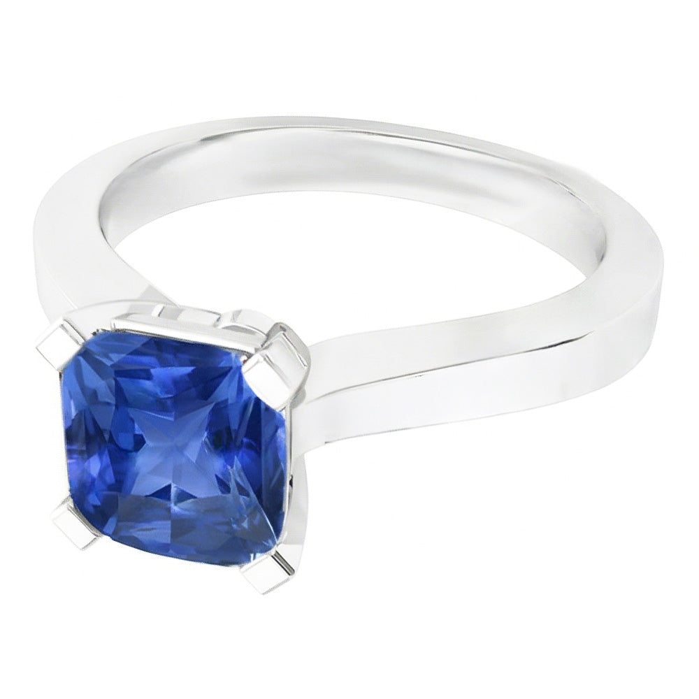 Anello solitario in oro con zaffiro blu naturale radiante 1.50 carati 4 poli
