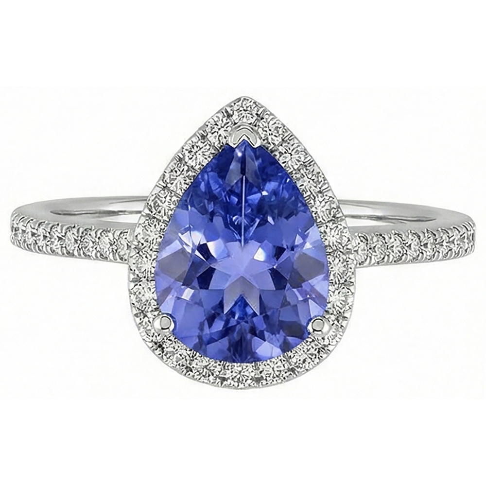 Anello solitario in oro da 5.75 ct con tanzanite con accento e diamanti