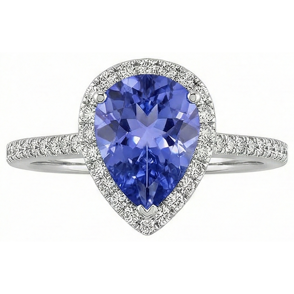 Anello solitario in oro da 5.75 ct con tanzanite con accento e diamanti