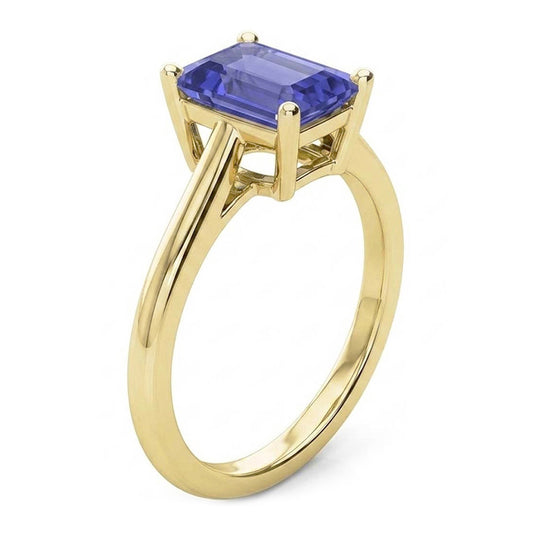 Anello solitario in oro giallo Emerald Ceylon Sapphire Gemstone 2 carati