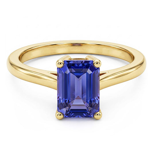Anello solitario in oro giallo Emerald Ceylon Sapphire Gemstone 2 carati