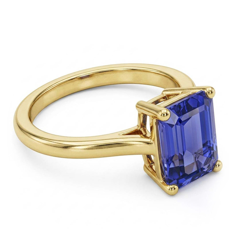 Anello solitario in oro giallo Emerald Ceylon Sapphire Gemstone 2 carati